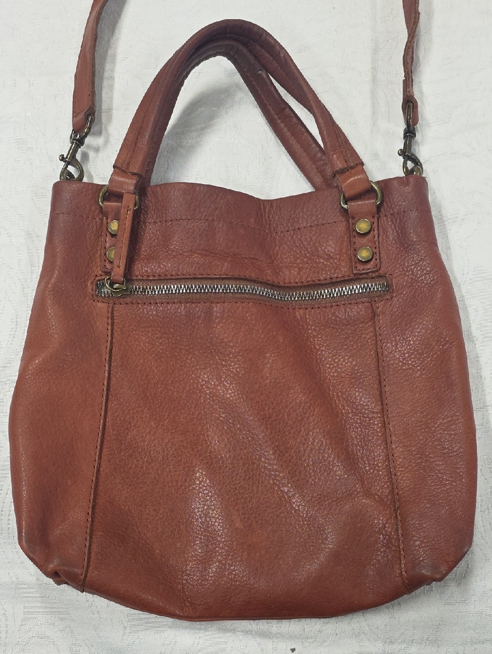 American Leather Co. Convertible Leather Satchel Crossbody Bag Cognac Brown - Picture 3 of 12